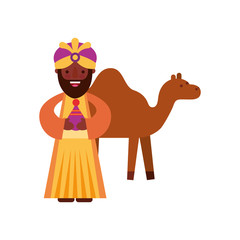 cartoon wise king with camel manger characters
