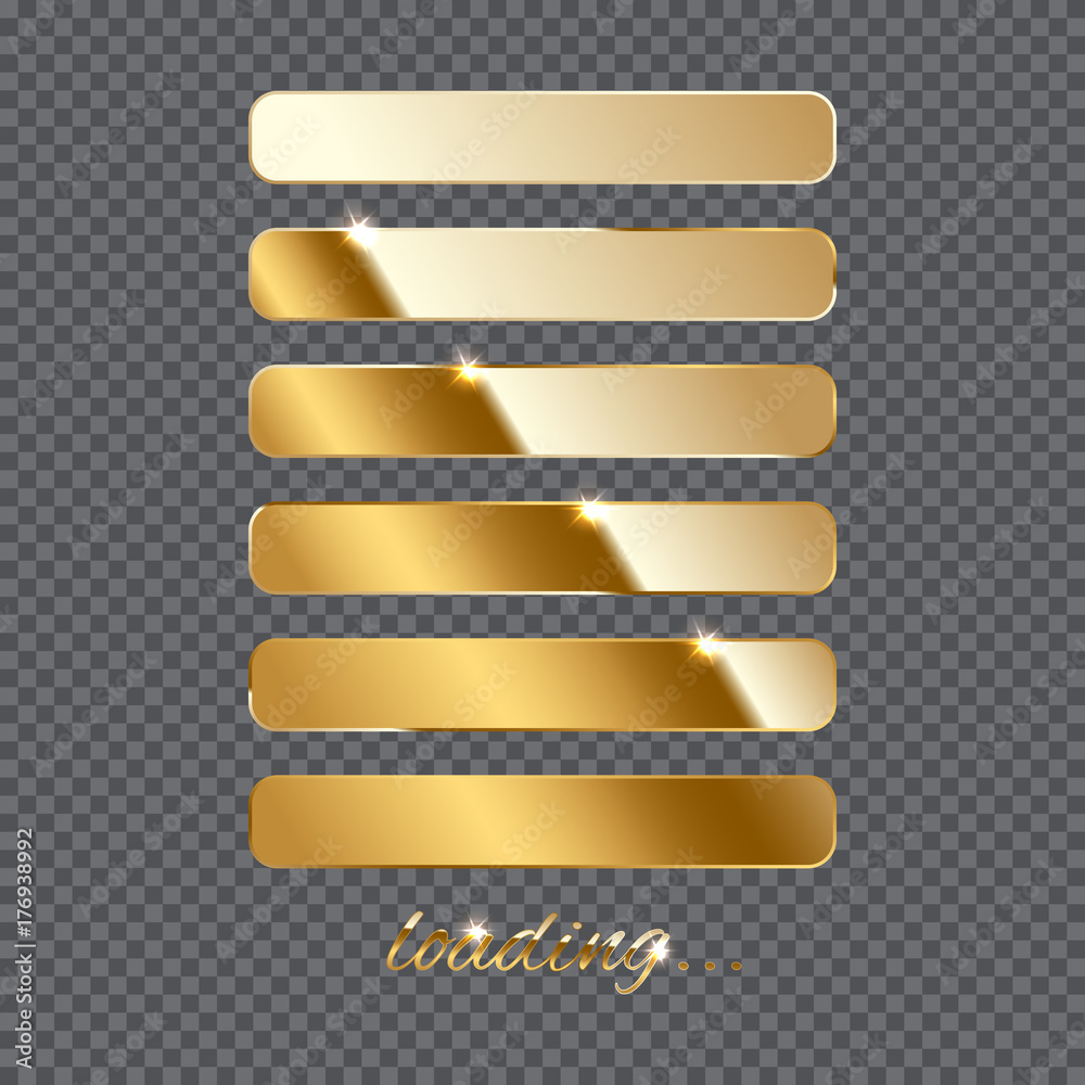 Poster Golden loading sign and loading bar in progress on transparent background. Vector illustration. 