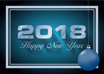 Vector Hapy new year 2018 card in blue with christmas ball