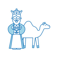 cartoon wise king with camel manger characters