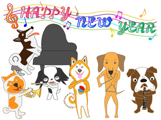 ２０１８年の年賀状素材の犬のコンサート