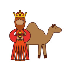 cartoon wise king with camel manger characters