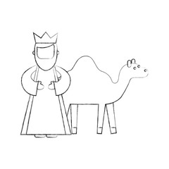 cartoon wise king with camel manger characters