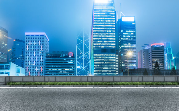 Inner City Street With Modern Skyscrapers On Background,hong Kong,China.