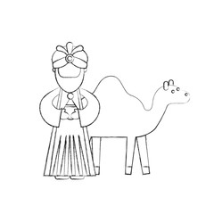 cartoon wise king with camel manger characters