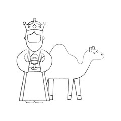 cartoon wise king with camel manger characters