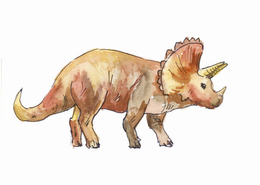 ceratops watercolor illustration