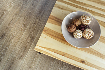 modern wooden table in the loft interior