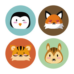 Cute animals round icons icon vector illustration graphic design