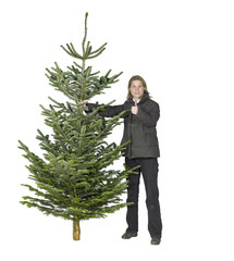 woman and christmas tree