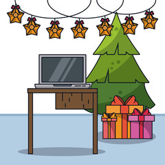 Christmas in office icon vector illustration graphic design