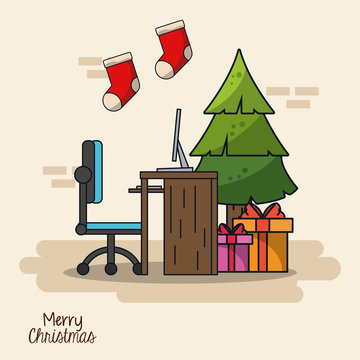 Christmas in office icon vector illustration graphic design