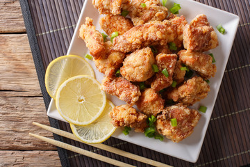 karaage -  Japanese style fried chicken closeup. horizontal top view