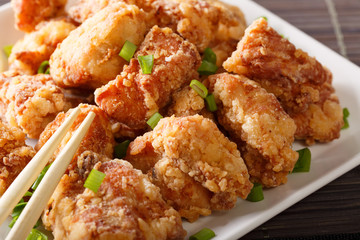 karaage -  Japanese style fried chicken macro. Horizontal