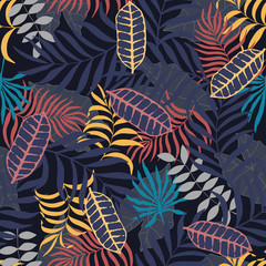 Tropical background with palm leaves. Seamless floral pattern