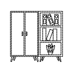 wooden cabinet and bookcase pot with plant