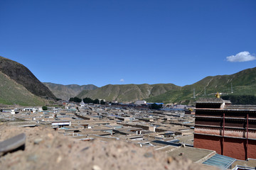 A view on residential or housing area of Labrang Monastery in Xiahe, Amdo Tibet. Look at those flat roofs!