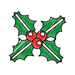 christmas leaves with holly berry decoration celebration icon
