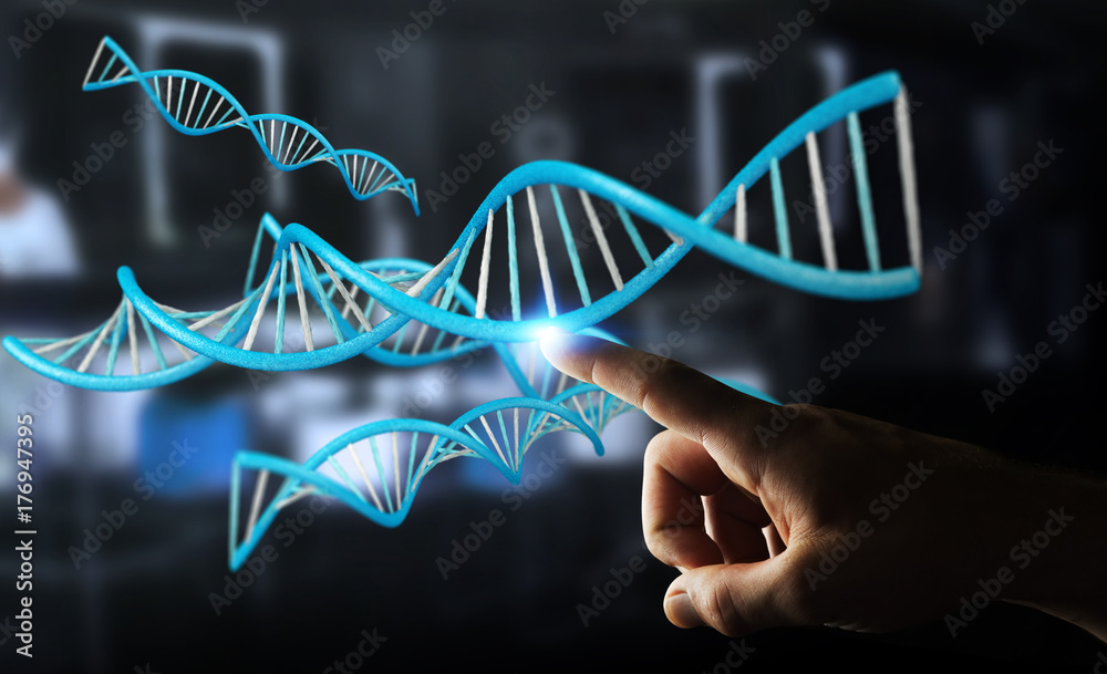 Aufkleber Businessman using modern DNA structure 3D rendering