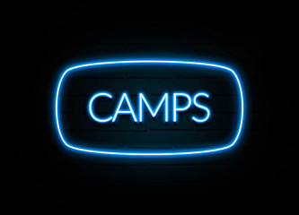 Camps  - colorful Neon Sign on brickwall