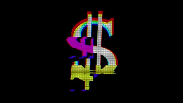 digital dollar sign glitch interference seamless loop - new dynamic financial technology business colorful video footage