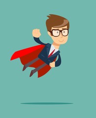 Business hero or superhero flying up to destination. vector design cartoon.