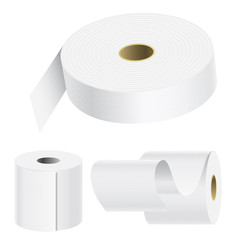 Realistic paper roll mock up set isolated vector illustration blank white 3d packaging kitchen towel template
