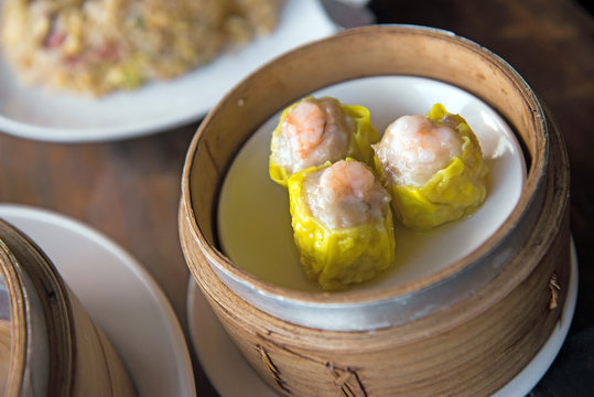 Shrimp Shumai, a steamed dish,Chinese food on plate,Dimsum