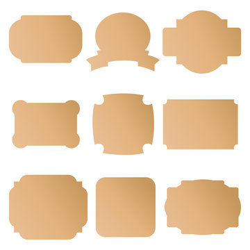 Set of brown cardboard labels, badges isolated on white background. Vector illustration