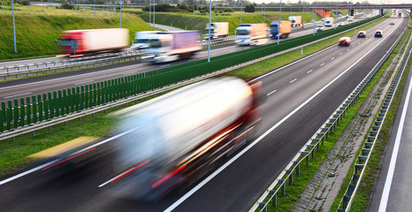 Trucks on four lane controlled-access highway in Poland