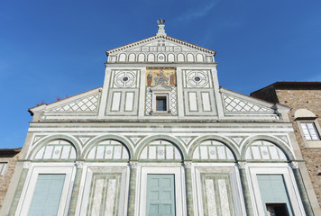 Fototapeta premium Church San Miniato al Monte in Florence, Italy. It is a basilica in Florence, Central Italy, standing atop one of the highest points in the city.