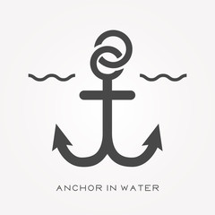 Silhouette icon anchor in water