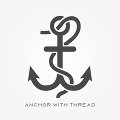 Silhouette icon anchor with thread