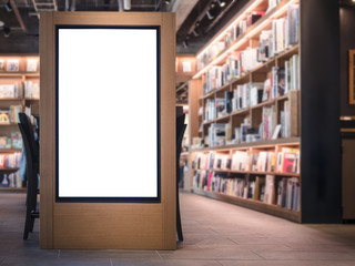 Mock up Banner Lightbox Bookstore interior Background - obrazy, fototapety, plakaty