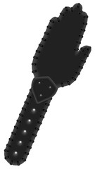 Black paddle shape of human hand palm. Leather BDSM attribute accessory