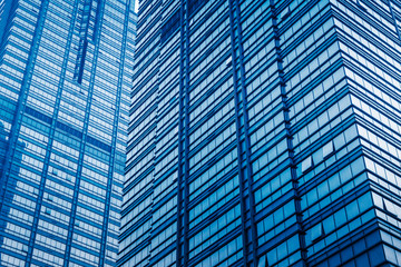 modern office buildings exterior,detail shot,blue toned,shanghai,china.
