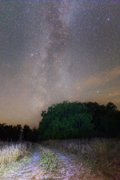 rural ground road and a milky way night scene