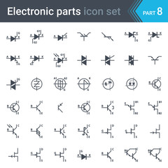 Complete vector set of electric and electronic circuit diagram symbols and elements - thyristors, triacs, diacs and transistors