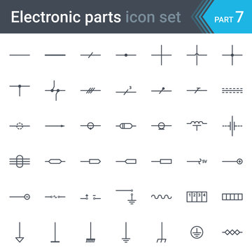 Complete vector set of electric and electronic circuit diagram symbols and elements - lines, wires, cables and electrical conductors