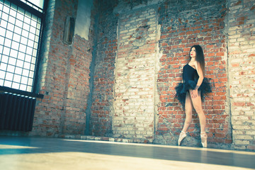 Ballerina dancing indoor, vintage. Healthy lifestyle ballet © petunyia