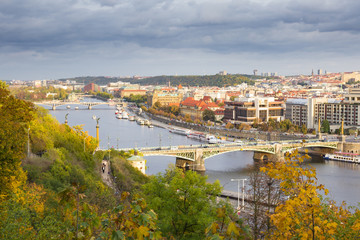 Naklejka premium Prague panorama over the Vltava river, Czech Republic.
