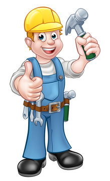 Handyman Carpenter Cartoon Character With Hammer