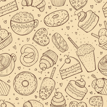 Seamless pattern, sweets doodle sketch