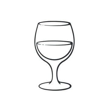 Vector illustration. Hand drawn doodle of a glass with wine. Glass goblet of alcohol drink. Cartoon sketch. Isolated on white background