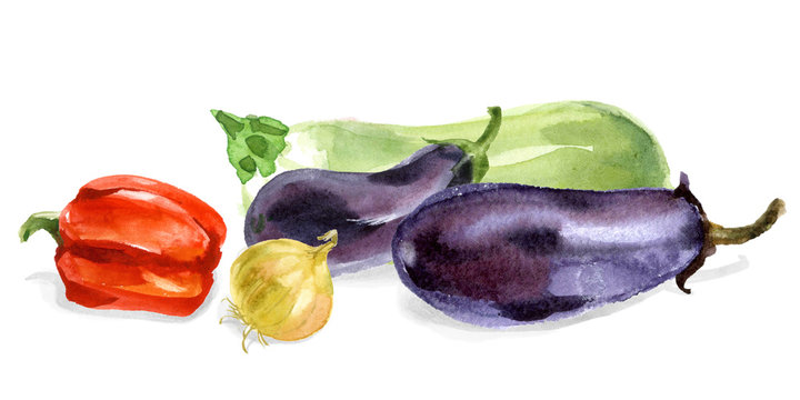 Watercolor food. Fresh vegetables