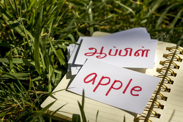 Tamil and English; Learning New Language with Handwritten Flash Cards. Translation; Apple