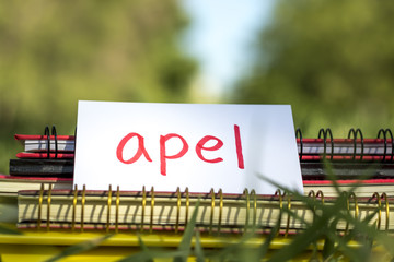 Javanese; Learning New Language with Handwritten Flash Cards. Translation; Apple