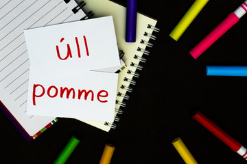 Irish and French; Learning New Language with Handwritten Flash Cards. Translation; Apple