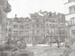 Pencil Sketching; The City View in Switzerland