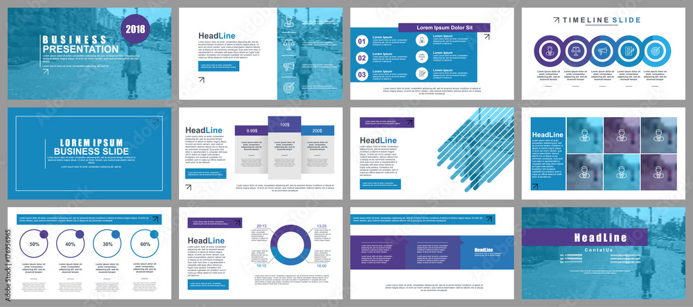 Aufkleber Blue business presentation slides templates from infographic elements. Can be used for presentation, flyer and leaflet, brochure, corporate report, marketing, advertising, annual report, banner.